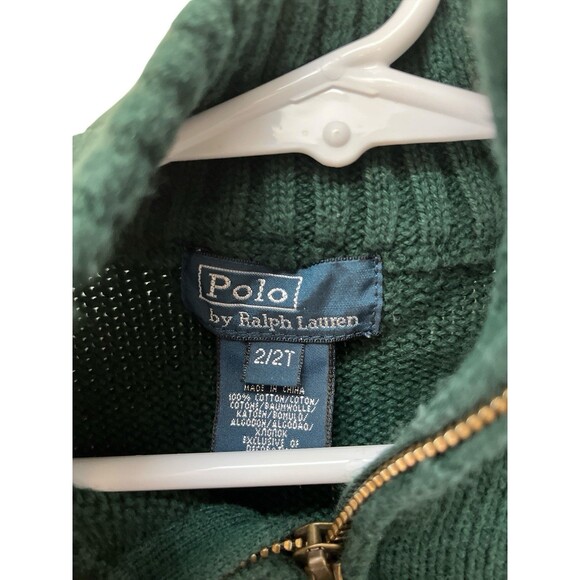 Polo Ralph Lauren Boy’s Green 1/4 Zip Pullover 100% Cotton Sweater Sz 2T Green - Picture 2 of 4